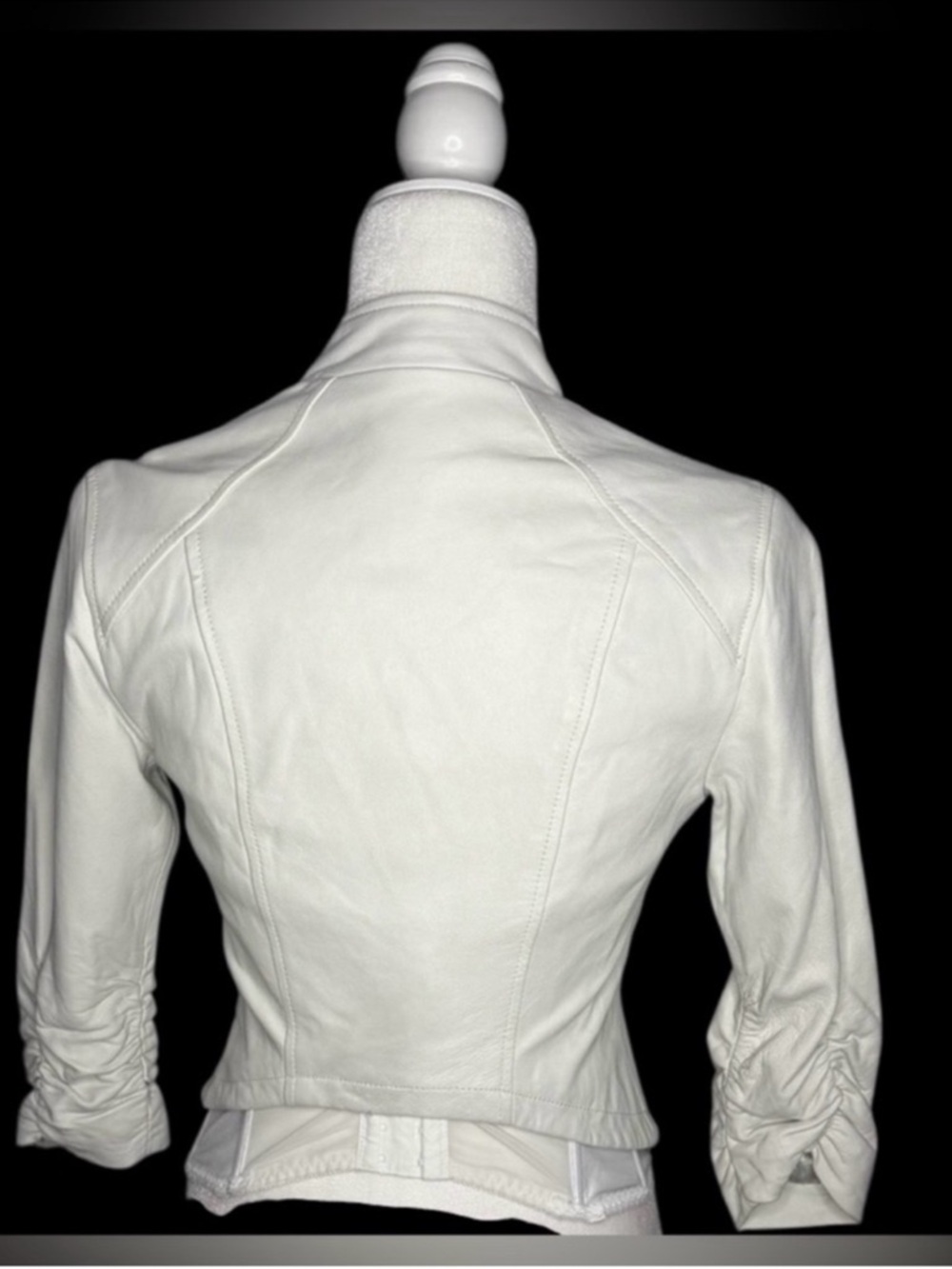 bebe Cream Cropped Leather Jacket - Picture 5 of 13